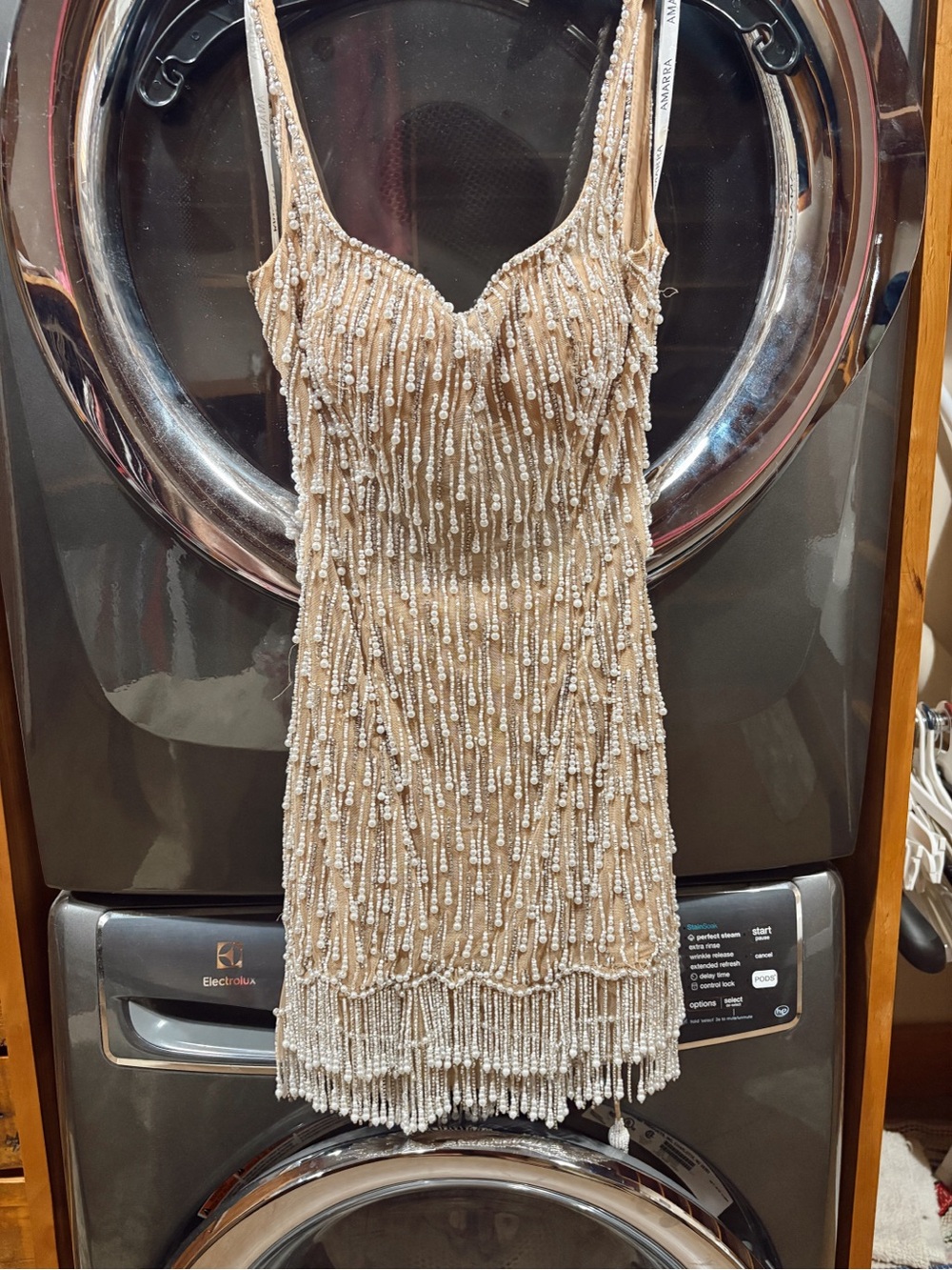 Beaded Fringe Mini Dress in Champagne - Picture 1 of 2